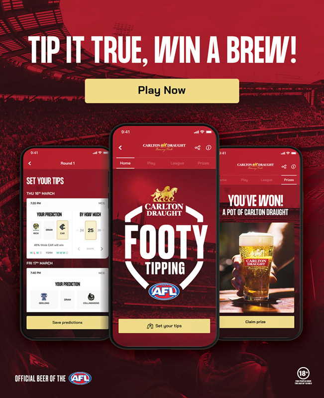 Carlton Draught AFL Pub Finder - Tip it true win a brew